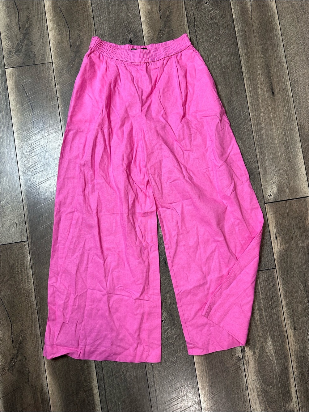Zara Hot Pink Linen Blend Wide Leg Pants